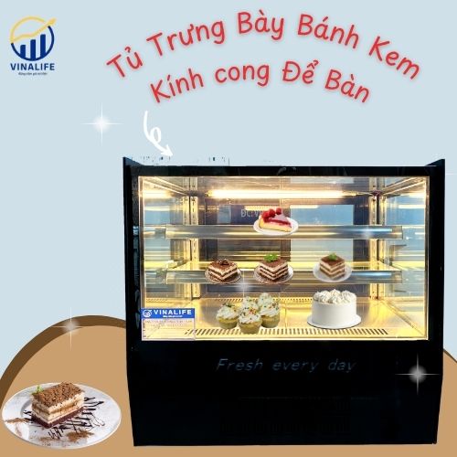 Tủ Bánh Kem Để Bàn Vuông 90cm